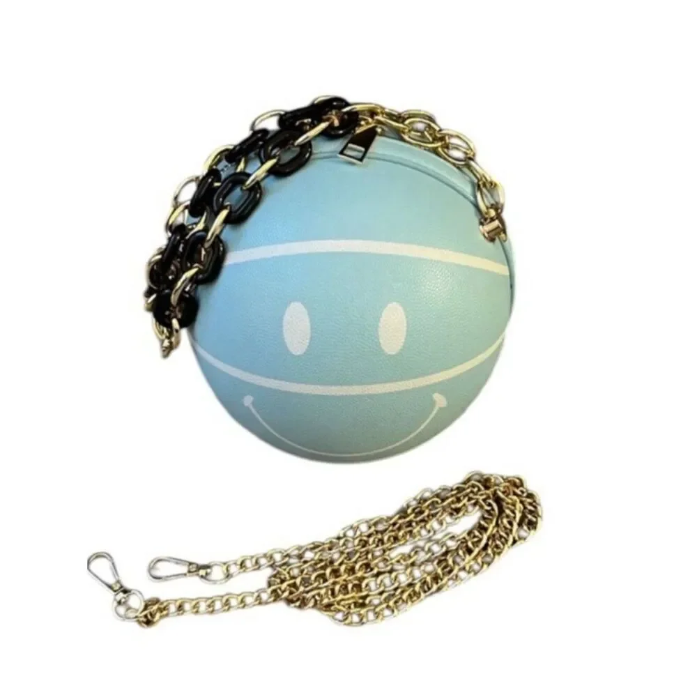 Light Blue Basketball Shaped Hand Bag Chains Shoulder Crossbody Novelty Bag New
